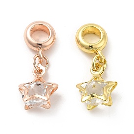 Clear Glass European Dangle Charms, with Rack Plating Alloy Findings, Large Hole Charms, Star