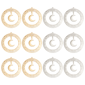 12 шт. 2 цвета 201 подвески из нержавеющей стали, кольцо с луной