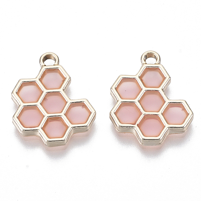 Epoxy Resin Pendants, with Light Gold Plated Alloy Open Back Settings, Honeycomb