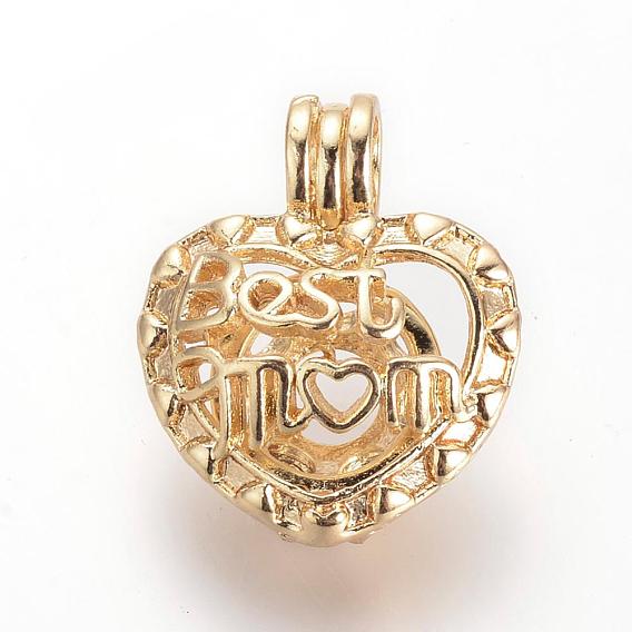 Mother's Day Theme, Alloy Diffuser Locket Pendants, Cage Pendants, Heart with Best Mom