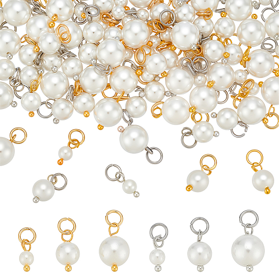 90 шт. 6 стили круглые подвески из ракушки и жемчуга с латунными соединительными кольцами, белые