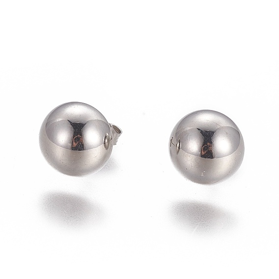 304 Stainless Steel Stud Earrings, Hypoallergenic Earrings, with Ear Nuts/Earring Back, Half Round/Dome