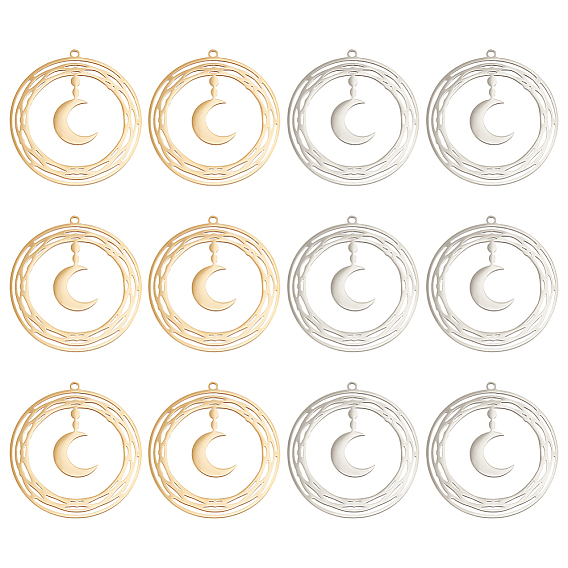 12 шт. 2 цвета 201 подвески из нержавеющей стали, кольцо с луной