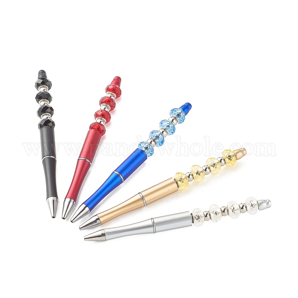 China Factory Plastic Beadable Pens, with Glass European Beads and