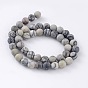 Round Frosted Natural Black Silk Stone/Netstone Bead Strands, 8mm, Hole: 1mm, about 46pcs/strand, 15.1 inch