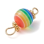 10Pcs Transparent Stripe Resin Round Connector Charms, with Golden Plated Metal Double Loops