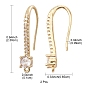 Brass Micro Pave Clear Cubic Zirconia Earring Hooks, Ear Wire, with Loops
