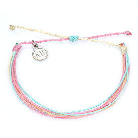 Bohemian Style Handmade Bracelet with South American Wax Thread and Personalized Pendant Logo.