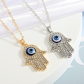 Evil Eye Necklace with Ethnic Gemstones and Hand Pendant - Unique Jewelry Piece