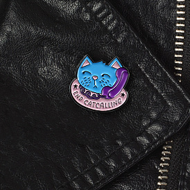 Adorable Cartoon Cat Pin Badge for Anti-Catcalling Advocacy