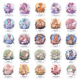 50Pcs Waterproof PVC Month Fairy Stickers Set, Adhesive Label Stickers, for Water Bottles, Laptop, Luggage, Cup, Computer, Mobile Phone, Skateboard, Guitar Stickers
