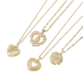 Ожерелья с подвесками из латунных кристаллов и страз, 304 из нержавеющей стали цепи ожерелья, золотые