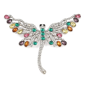 Broche en alliage et strass pour vêtements, libellule, platine