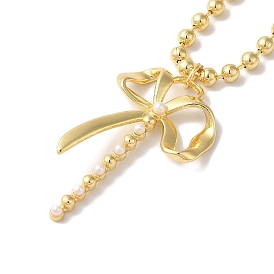 Brass & Plastic Imitation Pearl Ball Chain Bowknot Pendant Necklaces for Women