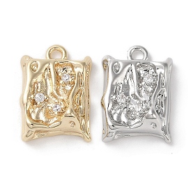 Brass Micro Pave Clear Cubic Zirconia Pendants, Rectangle
