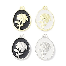 Rack Plating Spray Painted Alloy Pendants, Cadmium Free & Nickel Free & Lead Free, Oval with Flower