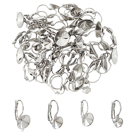 40Pcs 4 Style 304 Stainless Steel Leverback Earring Settings, Flat Round