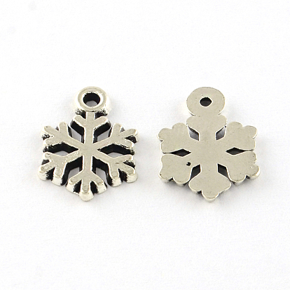 Snowflake Tibetan Style Alloy Pendants, Cadmium Free & Lead Free, 15x10.5x1mm, Hole: 2mm, about 1780pcs/1000g
