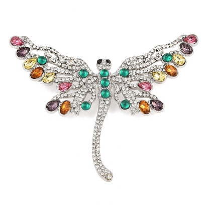 Broche en alliage et strass pour vêtements, libellule, platine