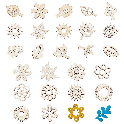 3 Bags 3 Style Laser Cut Wood Shapes, Unfinished Wooden Embellishments, Poplar Wood Cabochons, Mixed Shapes