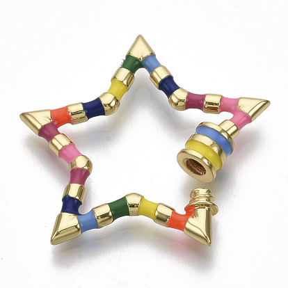 Brass Screw Carabiner Lock Charms, for Necklaces Making, with Enamel, Nickel Free, Star