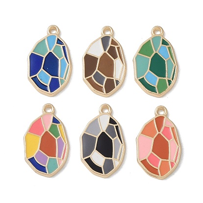 Rack Plating Alloy Enamel Pendants, Irregular Oval Charm, Cadmium Free & Nickel Free & Lead Free