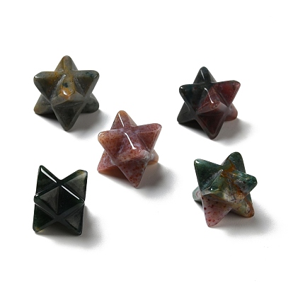 Natural Indian Agate Beads, No Hole/Undrilled, Merkaba Star