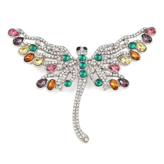 Alloy Rhinestone Lapel Pin Brooch for Clothes, Dragonfly, Platinum