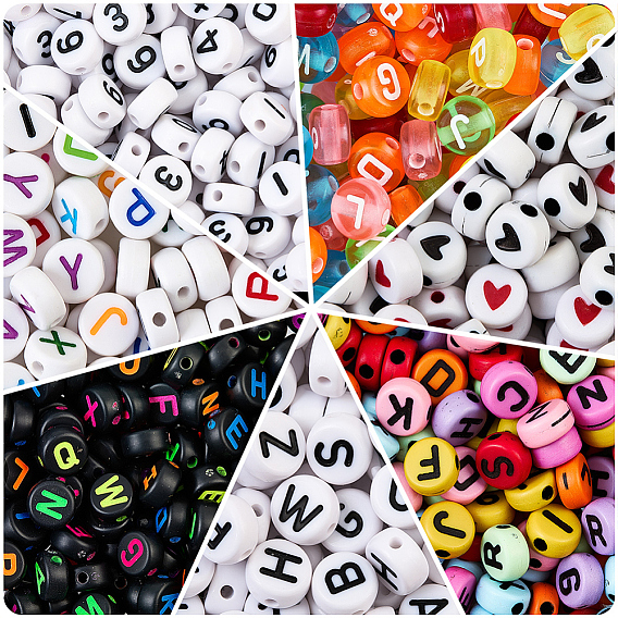 1400 шт. 8 стили акриловые бусины с горизонтальными отверстиями, плоско-круглые, cmешанных цветов