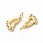 Rack Plating Brass Micro Pave Cubic Zirconia Charms, with Jump Ring, Real 18K Gold Plated, Long-Lasting Plated, Foot Charm