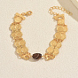 Vintage Natural Agate(Dyed & Heated) Oval Link Bracelets, Brass Jewelry for Women, Golden