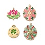304 нержавеющей стальной эмали подвески, со стразами, золотые, Подвеска с цветком и клевером