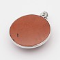 Natural Gemstone Half Round Pendant, with Platinum Plated Brass Finding, 34x29x8mm, Hole: 6x4mm