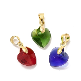 Brass Glass Pendants, Heart, Real 18K Gold Plated