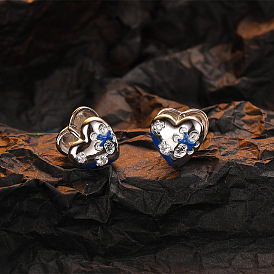 Elegant and Stylish S925 Silver Blue Drip Glaze Cross Heart Earrings with High-end Quality and Personality