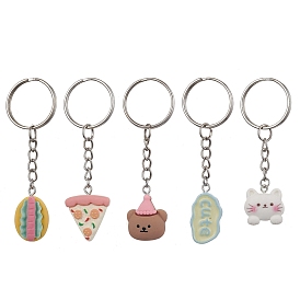 Bear/Cat/Food/Cloud Resin Keychain, with Iron Keychain Ring