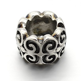 Retro 304 Stainless Steel Big Hole Column Beads, 7.5x10.5mm, Hole: 6mm