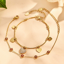 316l Armbänder aus chirurgischem Edelstahl mit mikropavé-gefassten, klaren Zirkonia-Herzanhängern für Damen