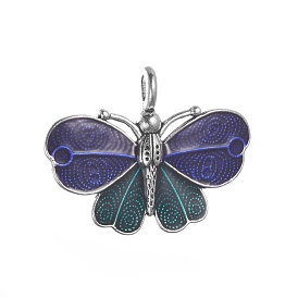 Antique Silver Plated Alloy Enamel Pendants, Butterfly, 32x41x3mm, Hole: 3x4mm