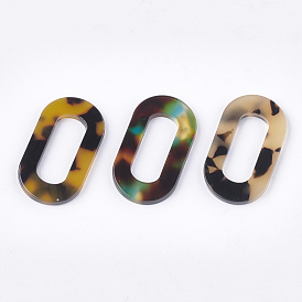 Cellulose Acetate(Resin) Linking Rings, Leopard Print, Oval