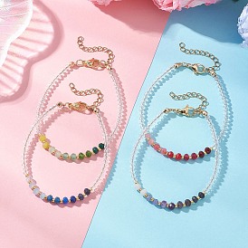 4Pcs Dyed Natural Malaysia Jade & Glass Beaded Bracelets for Women, Rondelle, Gradient Color