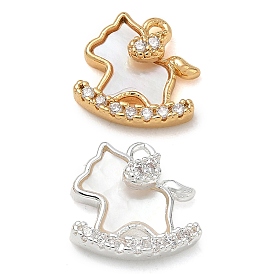 Brass Micro Pave Clear Cubic Zirconia & Natural Shell Charms, Rocking Horse Charms