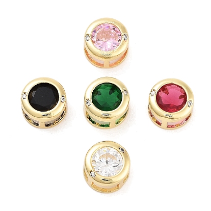 Покрытие стойки латунные микро-паве кубические подвески-скользящие, долговечный, без свинца и без кадмия, реальный 18 k позолоченный, плоско-круглые