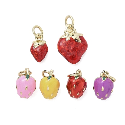 Латунь эмаль подвески, стойки покрытие, долговечный, без свинца и без кадмия, реальный 18 k позолоченный, клубничное очарование, с целью перехода в кольце
