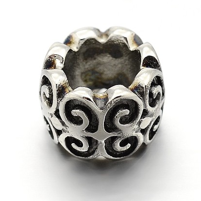 Retro 304 Stainless Steel Big Hole Column Beads, 7.5x10.5mm, Hole: 6mm