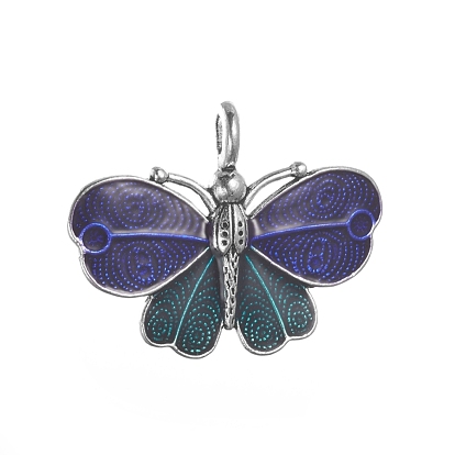 Antique Silver Plated Alloy Enamel Pendants, Butterfly, 32x41x3mm, Hole: 3x4mm