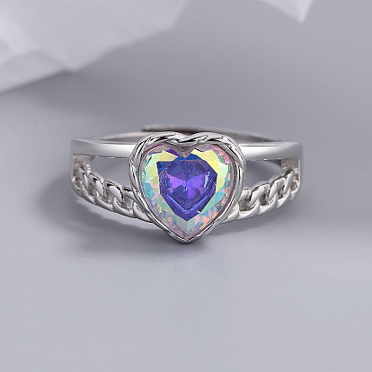 Heart-shaped Symphony Synthetic Zircon Personality Chain Ring Female Adjustable Ring Jewelry
