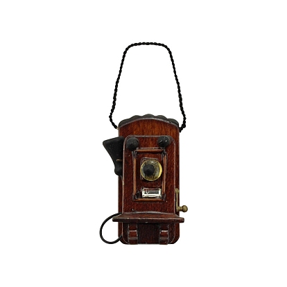 Miniature Wooden Retro Wall Phone, Vintage Hanging Telephone, for Dollhouse Decor