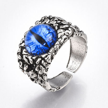 Alloy Glass Cuff Finger Rings, Wide Band Rings, Dragon Eye