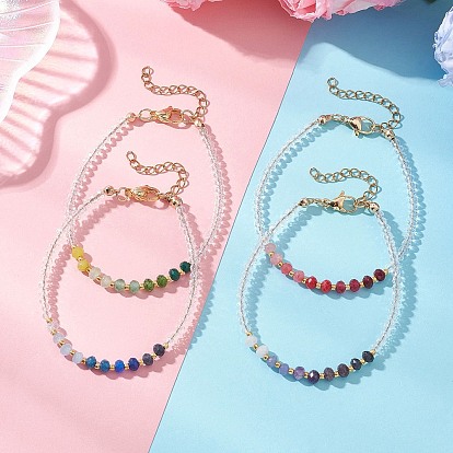 4Pcs Dyed Natural Malaysia Jade & Glass Beaded Bracelets for Women, Rondelle, Gradient Color
